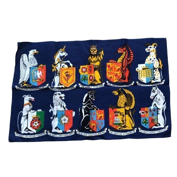 Vintage‎ Ulster Irish Linen Tea Towel Wall Art Crests THE QUEEN BEASTS New - Picture 1 of 11